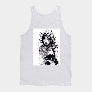 Lady in black. PEN ARTWORK. Black and white. Tank Top